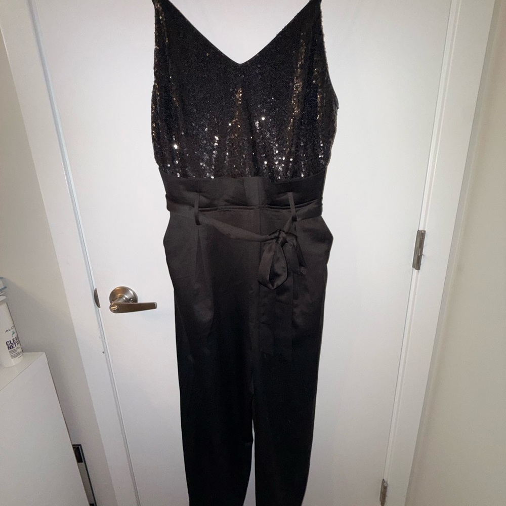 the clothing company Black Sequin Satin Jumpsuit